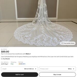 Cathedral length  White wedding veil